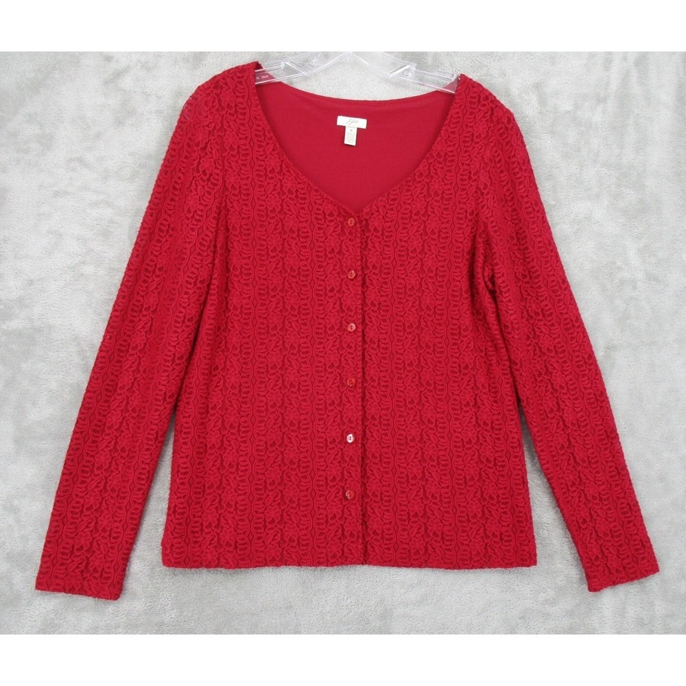 Vintage J Jill Cardigan Womens Size M Lace Button Front Romantic Feminine Red